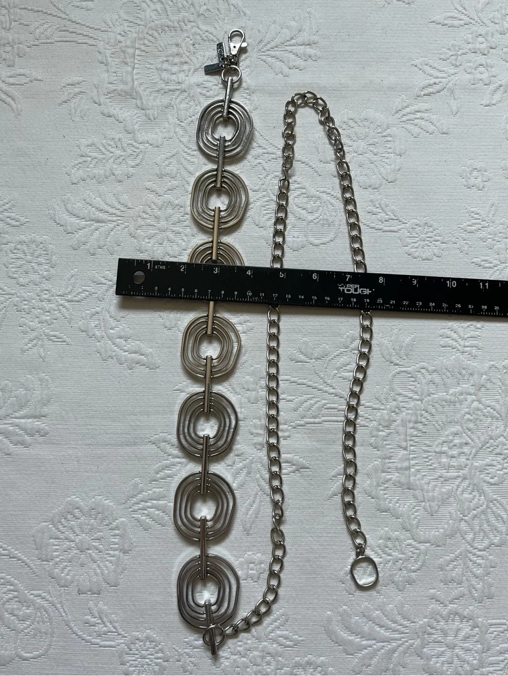 Chico’s Silver Tone Geometric Circles Metal Chain Belt Adjustable One Size